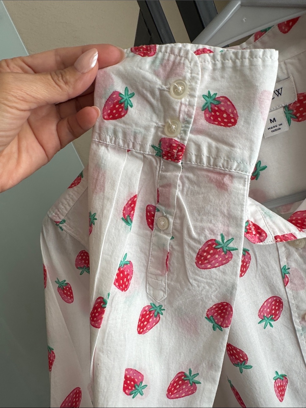 J. Crew White Button-Down Shirt with Red Strawberry Print, slim fit 20 in ptp - Picture 3 of 5